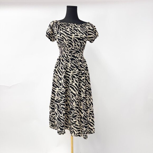 VINTAGE STYLE OFF THE SHOULDER PUFF DRESS PRINTED - Picture 3 of 7